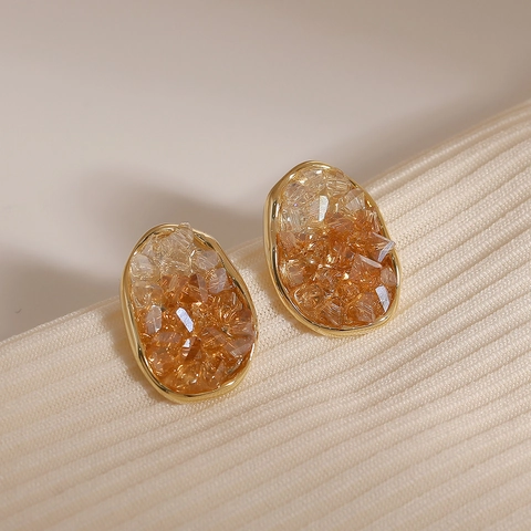 Pendientes de Botón Ovalados Irregulares Vintage Con Poste de Plata de Ley 925 Cristal Degradado Joyería de Cobre Mujer