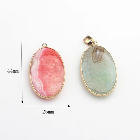 Natural Dragon Vein Agate Stone Oval Pendant Gold Plated Metal Edging DIY Jewelry Making For Necklace Earrings Women Retro Bohemian Pendant