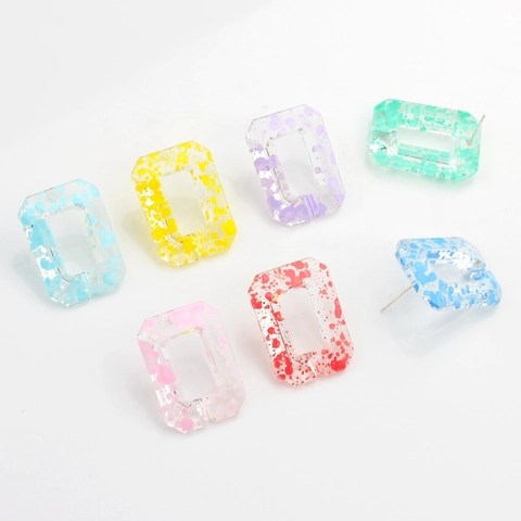 DIY Resin Colorful Rectangular Hollow Earring Post Components With 925 Sterling Silver Post Geometric Speckled Earring Findings