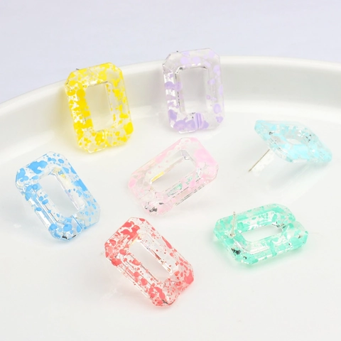 DIY Resin Colorful Rectangular Hollow Earring Post Components With 925 Sterling Silver Post Geometric Speckled Earring Findings