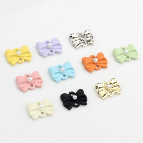 Ciondolo Fiocco in Lega DIY Con Perla Artificiale Simpatici Mini Charms per Creazione Gioielli Orecchini Collana