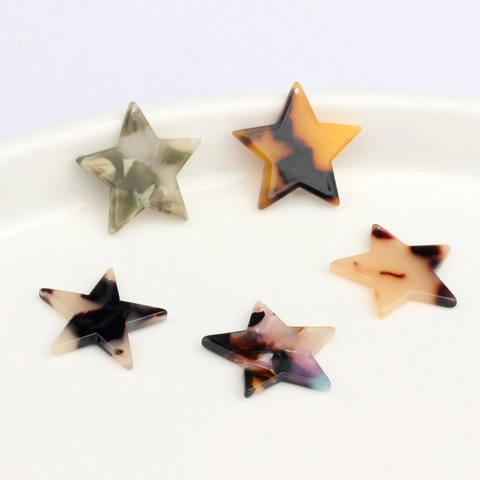 Acetate Resin Star Pendants Marble Tortoiseshell Pattern Pentagram Charms For DIY Earring Jewelry Making Accessories