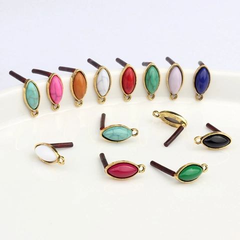Vintage Marquise Resin Alloy Gold Plated Earring Posts With Hanging Loop For DIY Earrings Jewelry Making Findings Accessories