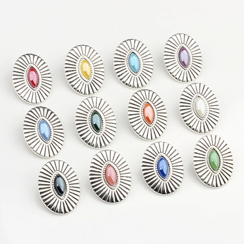 Vintage Zinc Alloy Oval Shank Button Jewelry Finding For DIY Earring Clothing Marquise Inlay Antique Silver Accessories