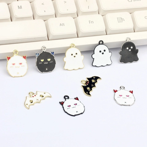 Halloween Alloy Enamel Charms Cartoon Ghost Bat Devil Pendants For DIY Jewelry Making Accessories Earring Necklace Bracelet Supplies