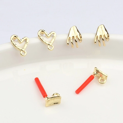 DIY Gold Hammerschlag Ohrstecker Hohlherz OK Geste Quadrat Edelstahl 925 Sterlingsilber Ohrstecker-Stift Zubehör