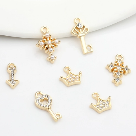 Vergoldete Legierung Strass Künstliche Perle Charms Für Schmuckherstellung DIY Krone Herz Schlüssel Kreuz Pfeil Mini Anhänger