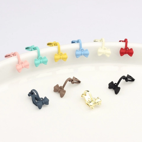 Korean Style Alloy Bow Shape Painted Ear Clip Converters For DIY Jewelry Making Accessories Earring Findings Multi Colors