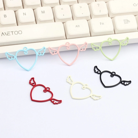 Heart Angel Wing Alloy DIY Pendant Charm Hollow Spray Painted Jewelry Findings For Earring Necklace Bracelet Making Colorful Crafts Accessory