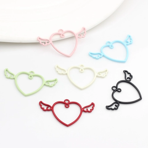 Heart Angel Wing Alloy DIY Pendant Charm Hollow Spray Painted Jewelry Findings For Earring Necklace Bracelet Making Colorful Crafts Accessory