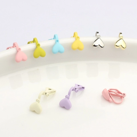 Zinc Alloy Heart Earring Clip Findings For Non Pierced Ears DIY Jewelry Making Materials Colorful Matte Spray Paint Clips