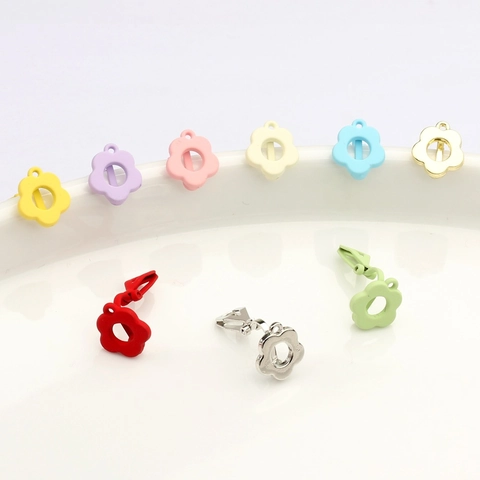 Alloy Flower Ear Clips Spray Painted Colorful Plum Blossom Earring DIY Jewelry Making Materials Findings Accessories