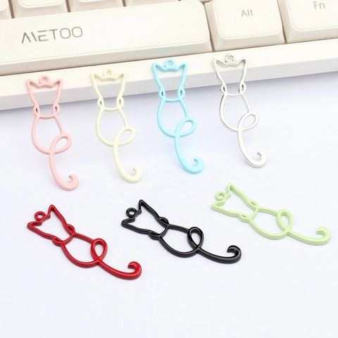 Pendentif en Alliage de Chat Creux Couleur Macaron Forme de Chaton Huile de Goutte pour la Fabrication de Bijoux DIY Accessoires d'Artisanat Faits à la Main