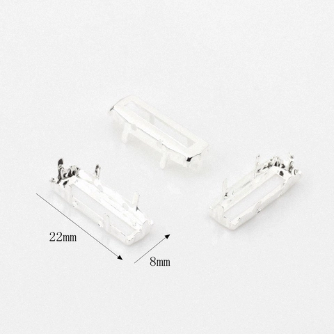 Silver Copper Rectangular Claw Settings Hollow Base For DIY Jewelry Making Straight Long Strip Rhinestone Flower Settings