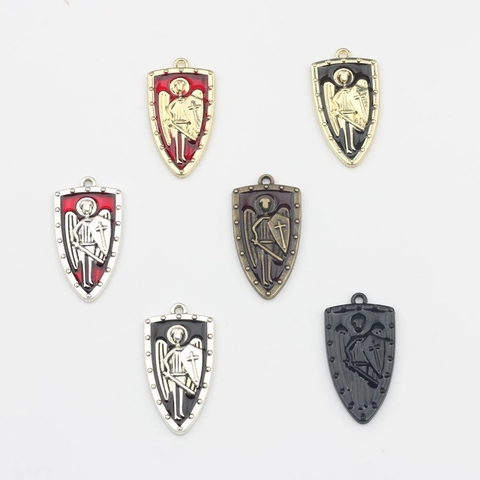 Vintage Shield Archangel Knight Drip Oil Alloy Pendants Relief Cross Religious Dark Style DIY Jewelry Making Earring Finding