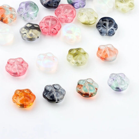 Polished Cat Paw Crystal Glass Beads For DIY Jewelry Making Accessories Cartoon Animal Footprint Loose Beads Materials