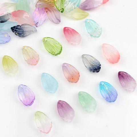 Perles en Verre en Forme de Pétale pour la Fabrication de Bijoux DIY Matériel pour Épingle à Cheveux Hanfu Couleur Dégradée Feuille d'Or Perles Émaillées Perforées