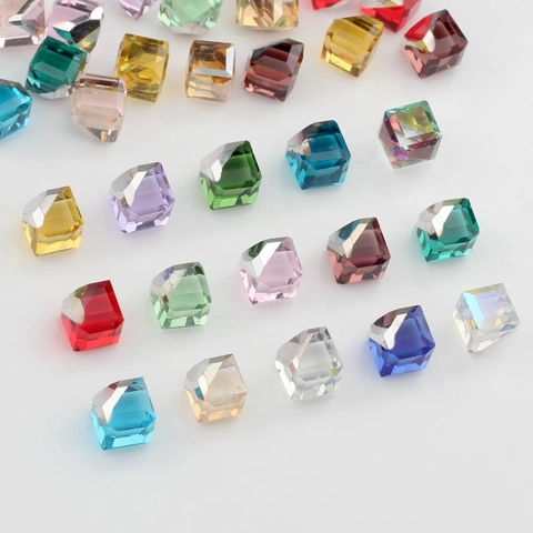 Crystal Glass Beveled Square Loose Beads No Hole Faceted Decorative Spacers For DIY Jewelry Earrings Making Craft Materials
