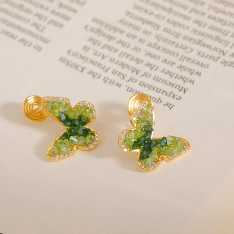 Boucles d'Oreilles Clips Papillon en Cristal Dégradé pour Femmes Plaqué Or Incrusté de Zirconia Clips en Spirale Bijoux