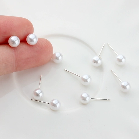 Boucles d'Oreilles Clous en Künstliche Perle d'Imitation Ronde Avec Tige en Argent Sterling 925 Bijoux de Mode Minimaliste Femme