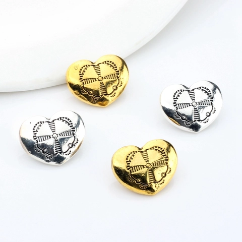 Vintage Zinc Alloy Heart Shape Button Pendant DIY Jewelry Making Findings Ethnic Radiating Pattern Metallic Accessories
