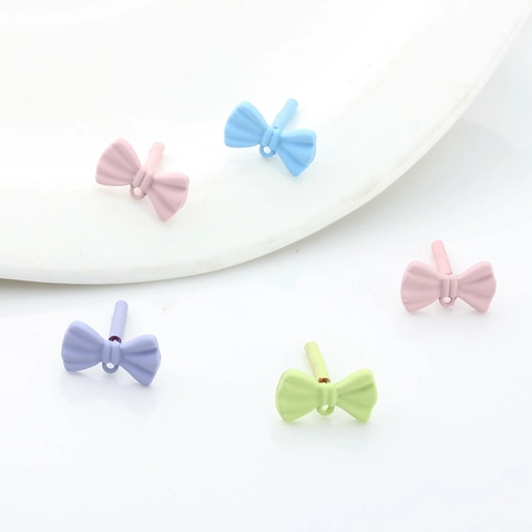 Matte Macaron Color Alloy Bowknot Earring Posts For Women DIY Jewelry Findings Simple Bow Stud Components Earring Parts