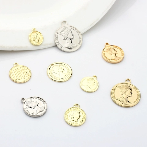 Vintage Alloy Coin Pendant Charms Portrait Letter Relief For DIY Jewelry Making Earrings Necklace Accessory Gold Silver