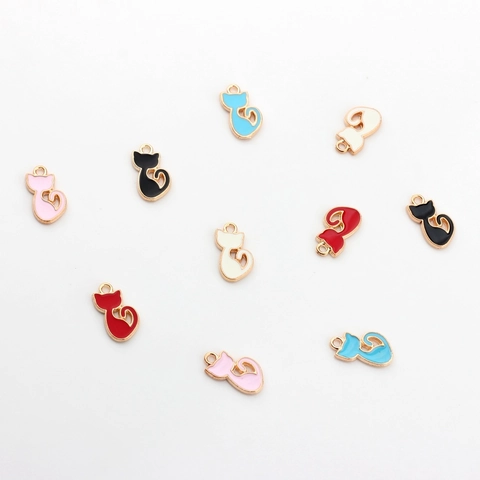 Cartoon Cat Alloy Enamel Pendants Cute Animal Charms For DIY Jewelry Making Necklaces Bracelets Earrings Handmade Accessories