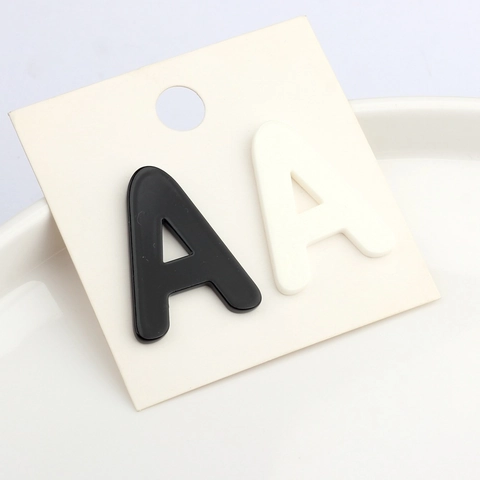 Minimalist Resin Acrylic Letter A Stud Earrings With Alloy Earring Post For Women Black White Fashion Jewelry Earring