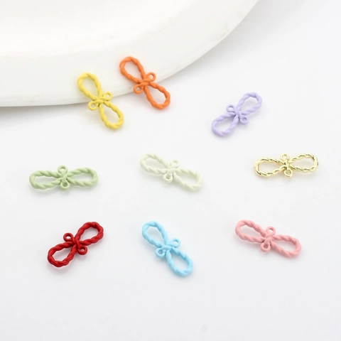 Mini Alloy Bowknot Jewelry Connectors Candy Color Spray Paint Twisted Bow Pendants For DIY Necklace Bracelet Earring Making