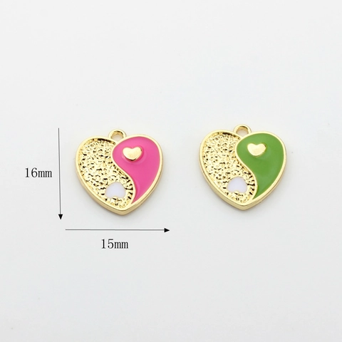 Alloy Heart Yin Yang Enamel Pendant Gold Plated Heart Charms For DIY Jewelry Making Necklace Earring Bracelet Accessory Finding