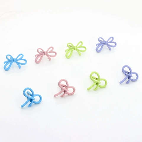 Korean Style Alloy Bow Earring Post Findings Colorful Matte Spray Paint Finish Bowknot DIY Jewelry Making Components