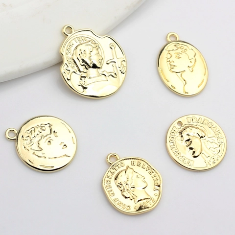 Vintage Gold Zinc Alloy Coin Pendant Relief Portrait Charms For DIY Jewelry Making Bracelet Necklace Earring Findings
