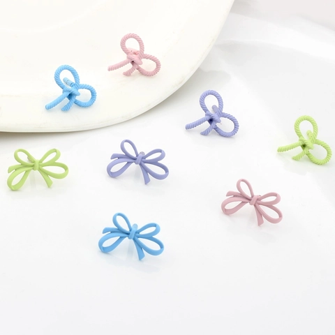 Korean Style Alloy Bow Earring Post Findings Colorful Matte Spray Paint Finish Bowknot DIY Jewelry Making Components