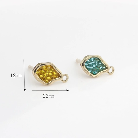 DIY Geometric Alloy Earring Findings With Glass Beads Inlaid Leaf Shape Gold Plated Earring Post For Jewelry Making Women