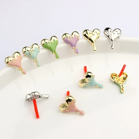 Korean Style Alloy Enamel Heart Earring Posts For DIY Jewelry Making Melted Lava Design Drip Oil Stud Earring Findings