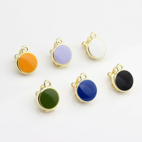 Minimalist Round Enamel Clip-on Earring Converters With Hanging Loop Gold Plated Alloy DIY Jewelry Making Findings For Women