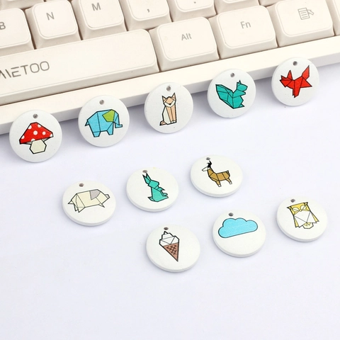 Round Resin Pendants Animal Origami Geometric Pattern For DIY Earring Jewelry Making Accessory Craft Supplies