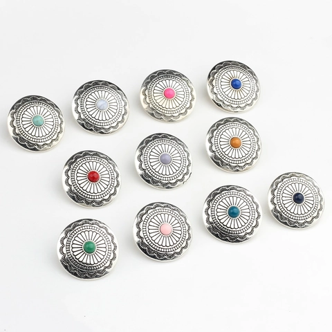 Boutons Fleur en Alliage de Zinc Ronds Vintage Style Bohême Conchos Décoratifs pour Bricolage Artisanat Vêtements Sacs