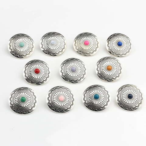 Boutons Fleur en Alliage de Zinc Ronds Vintage Style Bohême Conchos Décoratifs pour Bricolage Artisanat Vêtements Sacs