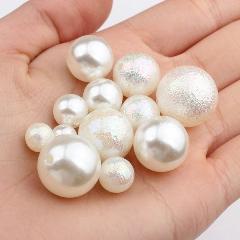 Cuentas de Perlas Artificiales Redondas de Resina Acrílica Iridiscentes Esmeriladas Lisas Colgantes Sueltos para Joyería DIY