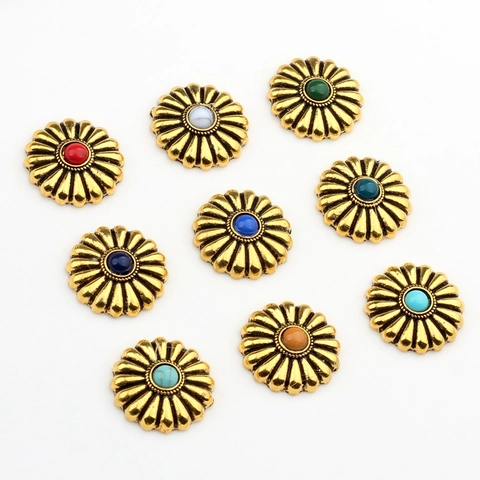 Vintage Alloy Daisy Flower Jewelry Findings Antique Gold Sunflower Buttons For Earrings Bag DIY Crafts Decorative Parts