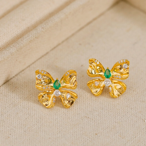 Pendientes de Botón de Mariposa y Flor Palacio Vintage Con Poste de Plata de Ley 925 Cobre Circonita Joyería Mujer