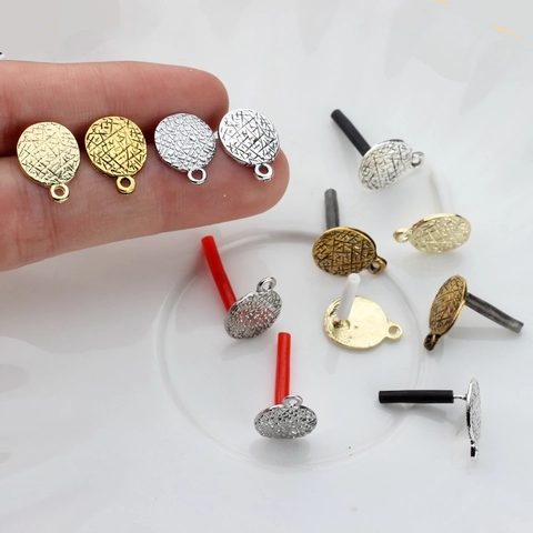 Retro Round Zinc Alloy Earring Post Finding Textured Circle Stud Base With Hanging Loop For DIY Jewelry Making Accessories