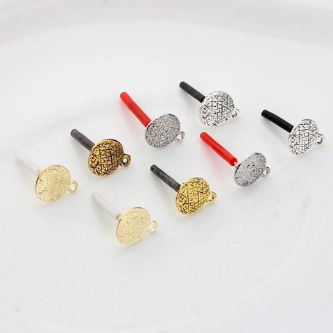 Retro Round Zinc Alloy Earring Post Finding Textured Circle Stud Base With Hanging Loop For DIY Jewelry Making Accessories