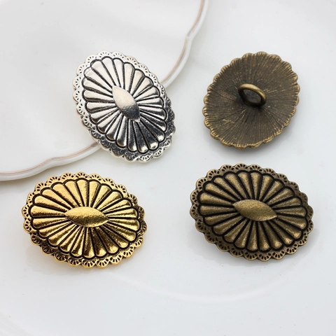 Vintage Oval Floral Alloy Pendant DIY Jewelry Making Findings Retro Metal Concho Buttons For Earring Clothing Decoration