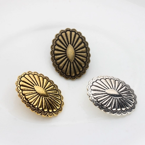 Vintage Oval Floral Alloy Pendant DIY Jewelry Making Findings Retro Metal Concho Buttons For Earring Clothing Decoration