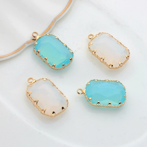 DIY Jewelry Making Rectangular Crystal Pendant Copper Flower Claw Setting Pendant Only Without Chain Crafting Accessory