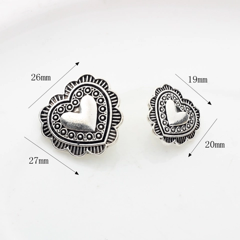 Vintage Heart Shaped Alloy Charms Embossed Pattern Metal Buttons For DIY Earring Jewelry Making Gold Silver Pendants Accessories