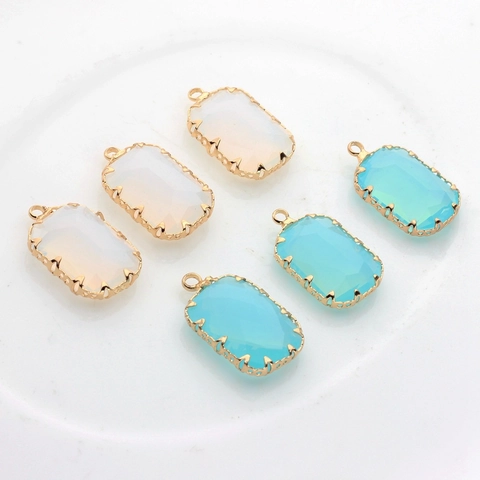 DIY Jewelry Making Rectangular Crystal Pendant Copper Flower Claw Setting Pendant Only Without Chain Crafting Accessory